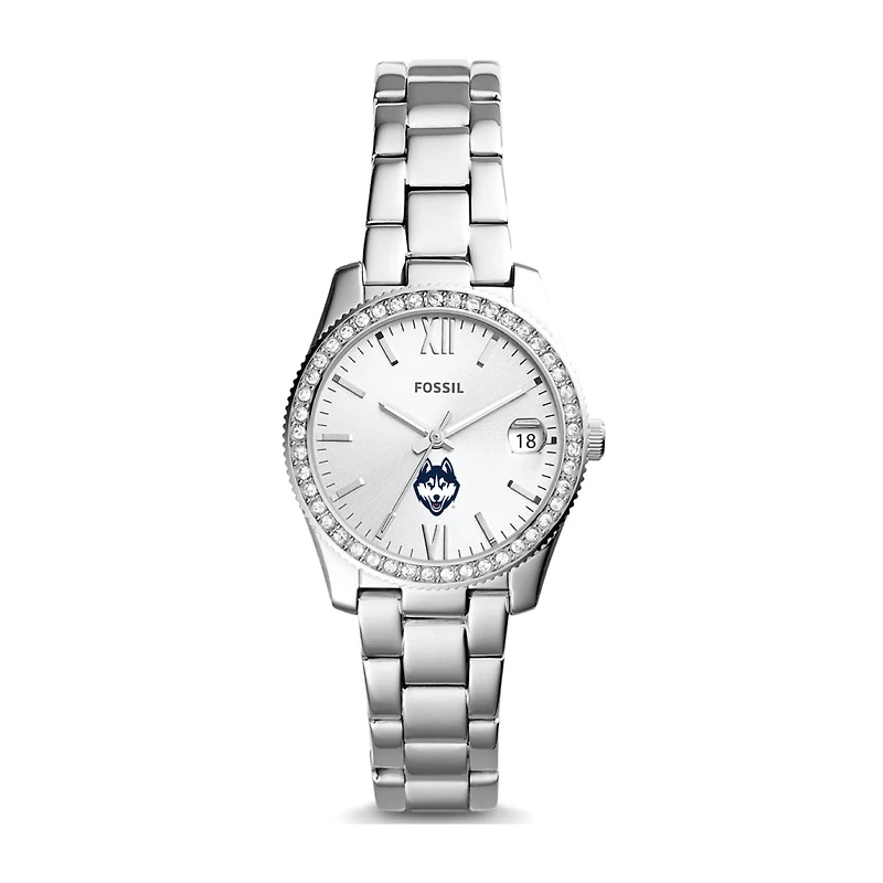 Women's Fossil Silver UConn Huskies Scarlette Mini Three-Hand Date Watch