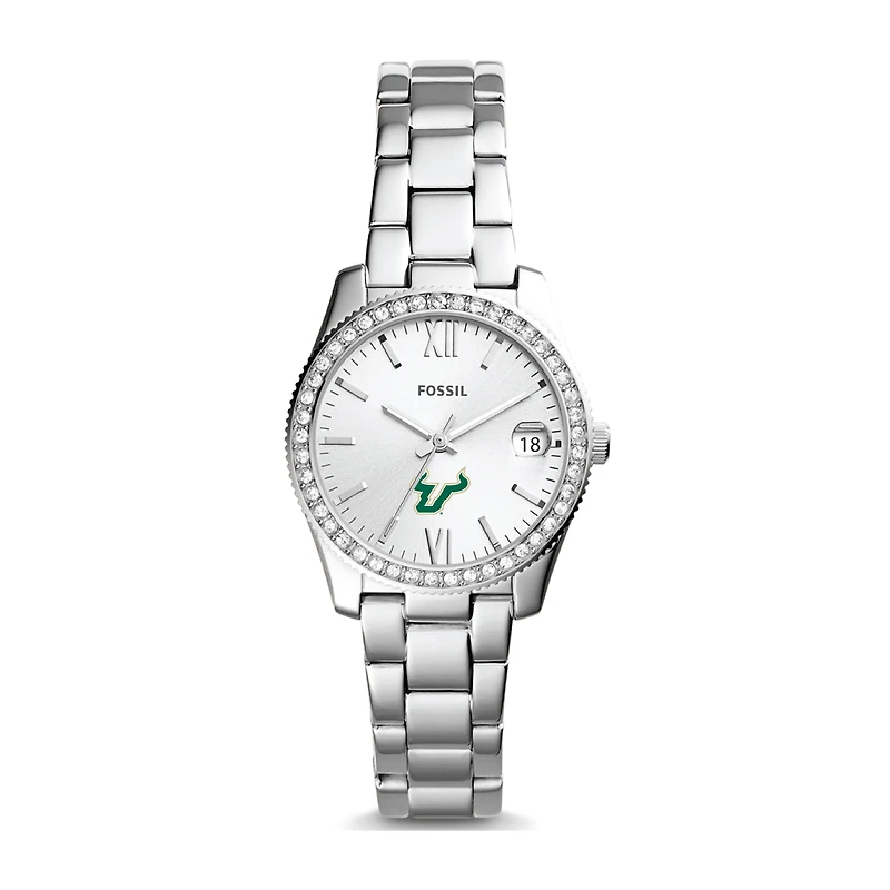Women's Fossil Silver South Florida Bulls Scarlette Mini Three-Hand Date Watch