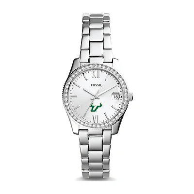 Women's Fossil Silver South Florida Bulls Scarlette Mini Three-Hand Date Watch