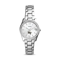 Women's Fossil Silver Wake Forest Demon Deacons Scarlette Mini Three-Hand Date Watch