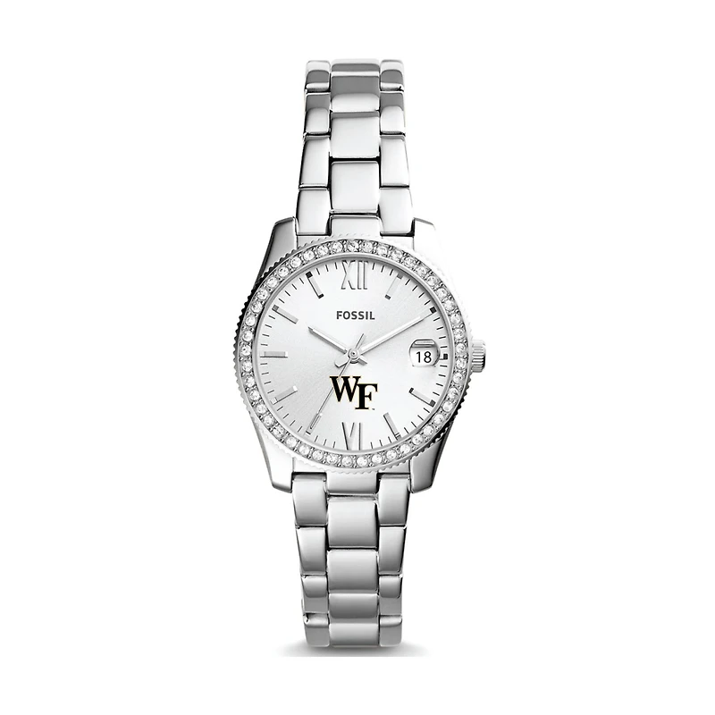 Women's Fossil Silver Wake Forest Demon Deacons Scarlette Mini Three-Hand Date Watch