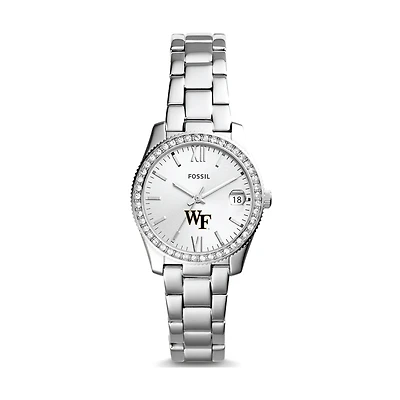 Women's Fossil Silver Wake Forest Demon Deacons Scarlette Mini Three-Hand Date Watch