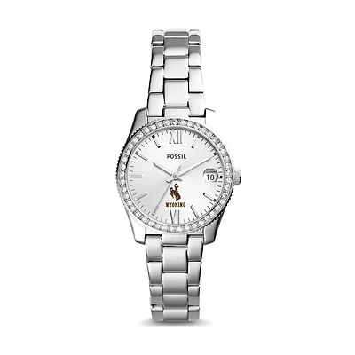 Women's Fossil Silver Wyoming Cowboys Scarlette Mini Three-Hand Date Watch