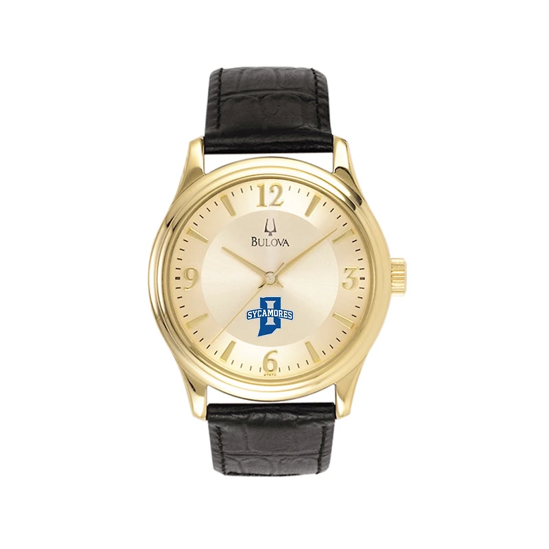 Men's Gold Indiana State Sycamores Stainless Steel Watch with Leather Band