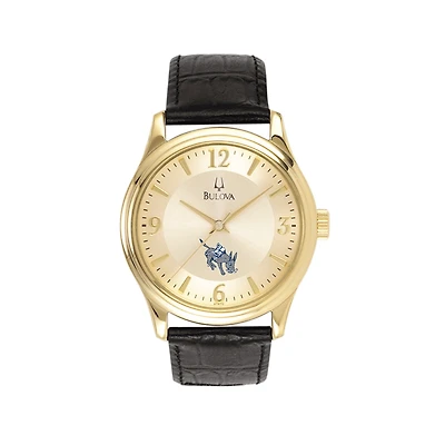 Men's Gold Colorado School of Mines Orediggers Stainless Steel Watch with Leather Band