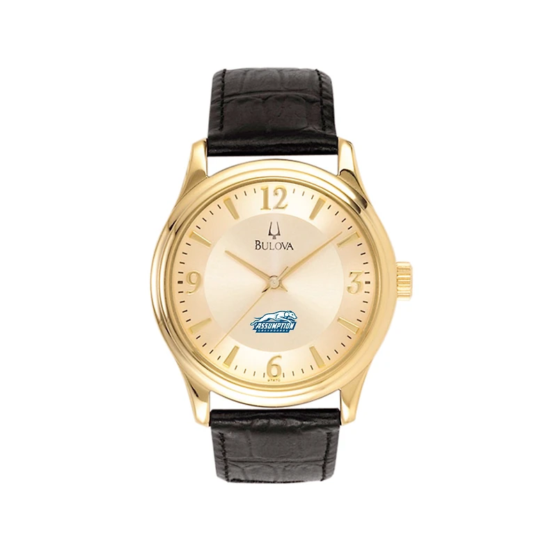 Men's Gold Assumption Greyhounds Stainless Steel Watch with Leather Band