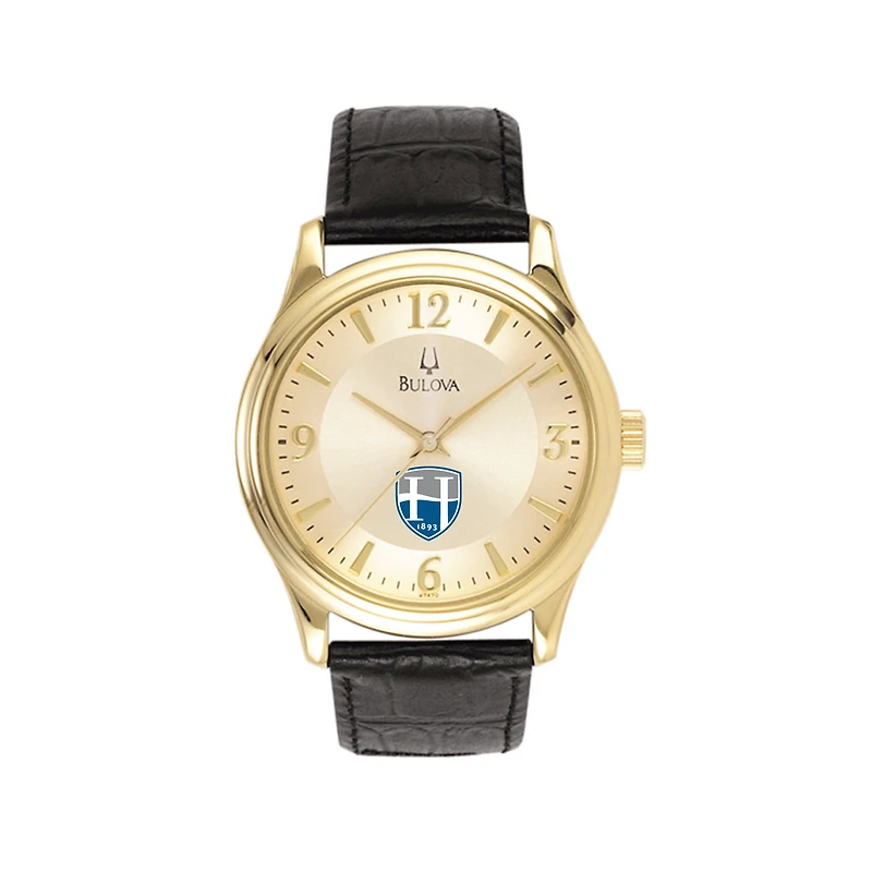Men's Gold Hood College Blazers Stainless Steel Watch with Leather Band