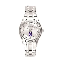 Women's Bulova Silver Northwestern Wildcats Stainless Steel Quartz Watch