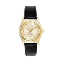 Women's Bulova Gold/Black Emory Eagles Stainless Steel Watch with Leather Band