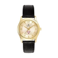 Women's Bulova Gold/Black Worcester Polytechnic Institute Engineers Stainless Steel Watch with Leather Band