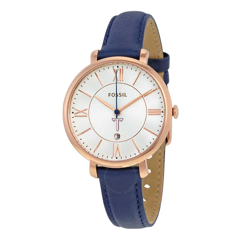Women's Fossil Navy Troy University Trojans Jacqueline Leather Watch