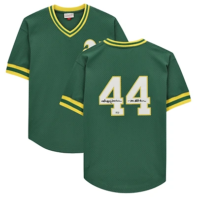 Reggie Jackson Green Athletics Autographed Mitchell & Ness Replica Batting Practice Jersey with "Mr. October" Inscription