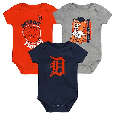 Infant Navy/Orange/Heathered Gray Detroit Tigers 3-Pack Change Up Bodysuit Set
