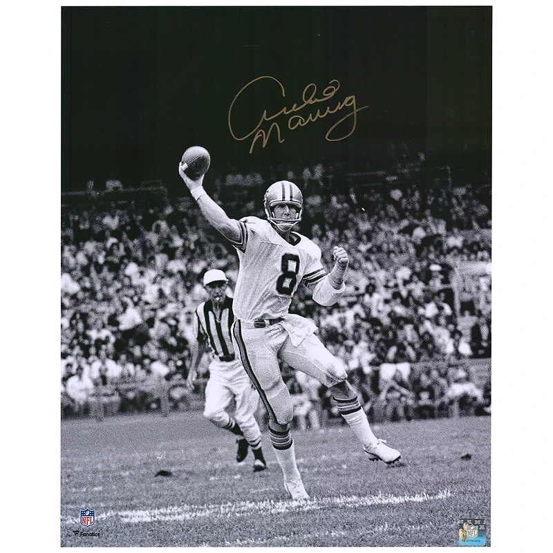Archie Manning New Orleans Saints Autographed 16" x 20" Black & White Passing Photograph