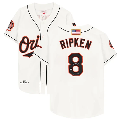 Cal Ripken Jr. White Baltimore Orioles Autographed Mitchell & Ness Authentic Jersey with "Ironman" Inscription