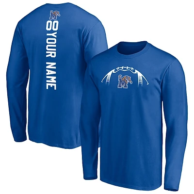 Men's Royal Memphis Tigers Playmaker Personalized Football Long Sleeve T-Shirt