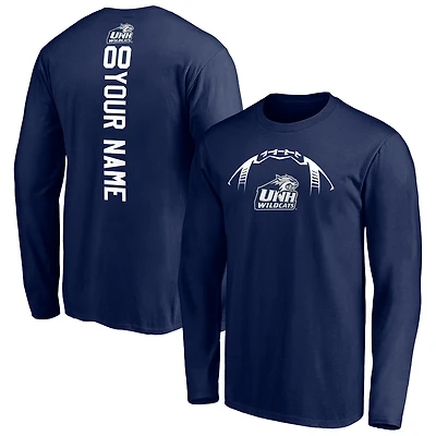 Men's Navy New Hampshire Wildcats Playmaker Personalized Football Long Sleeve T-Shirt