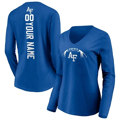 Women's Royal Air Force Falcons Personalized Playmaker Football Long Sleeve V-Neck T-Shirt