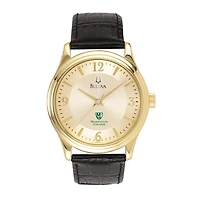 Men's Bulova Gold/Black Manhattan Jaspers Stainless Steel Watch with Leather Band