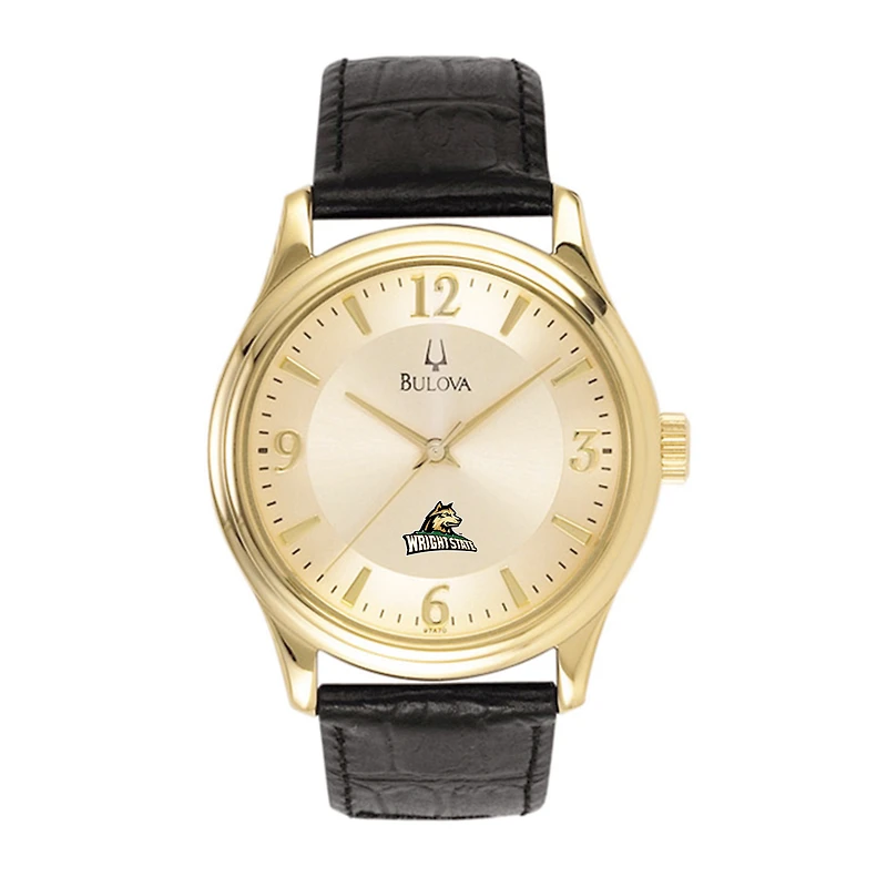 Men's Bulova Gold/Black Wright State Raiders Stainless Steel Watch with Leather Band