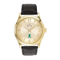 Men's Bulova Gold/Black Loyola Greyhounds Stainless Steel Watch with Leather Band