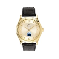 Men's Bulova Gold/Black CUNY Baruch College Stainless Steel Watch with Leather Band