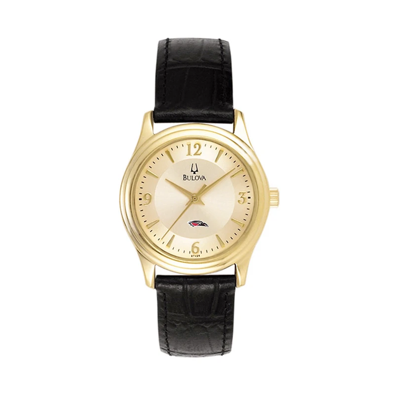 Women's Bulova Gold/Black Southern Oregon Raiders Stainless Steel Watch with Leather Band