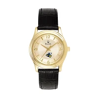 Women's Bulova Gold/Black Augustana Vikings Stainless Steel Watch with Leather Band