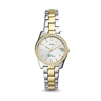 Women's Fossil Silver/Gold Tulane Green Wave Scarlette Mini Two-Tone Stainless Steel Watch