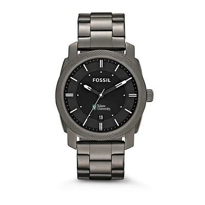 Fossil Tulane Green Wave Machine Smoke Stainless Steel Watch