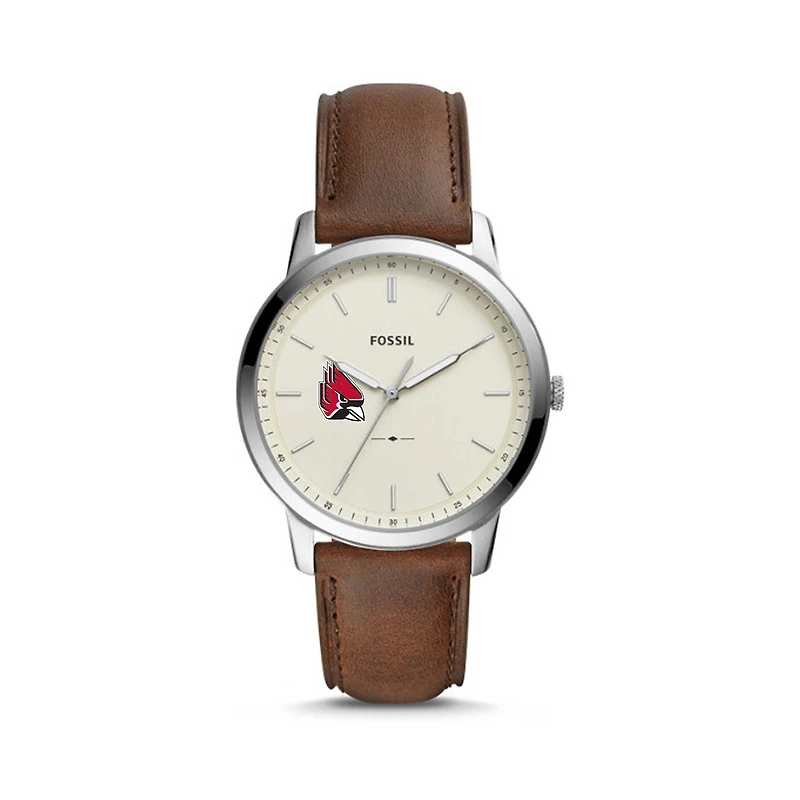 Fossil Ball State Cardinals The Minimalist Brown Leather Watch