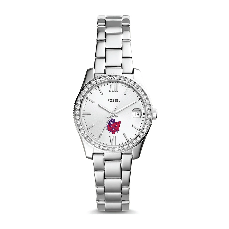 Women's Fossil Silver Linfield Wildcats Scarlette Mini Three-Hand Date Watch