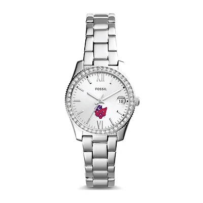 Women's Fossil Silver Linfield Wildcats Scarlette Mini Three-Hand Date Watch
