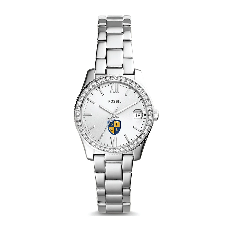Women's Fossil Silver South Texas College of Law Scarlette Mini Three-Hand Date Watch