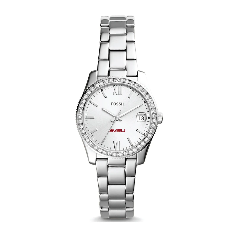 Women's Fossil Silver Saginaw Valley State Cardinals Scarlette Mini Three-Hand Date Watch