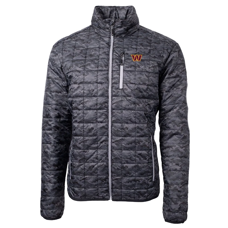 Men's Cutter & Buck Black Washington Commanders Rainier PrimaLoft Printed Full-Zip Puffer Jacket
