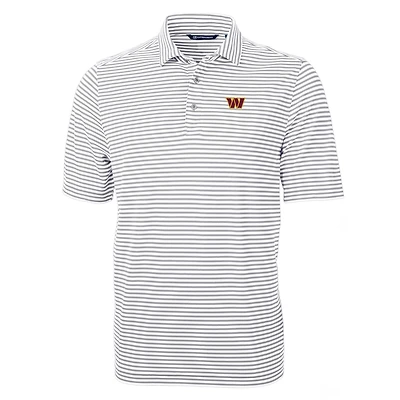 Men's Cutter & Buck Gray Washington Commanders Big & Tall Virtue Eco Pique Stripe Polo