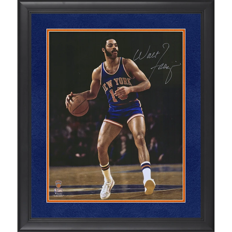 New York Knicks Autographed Framed 16" x 20" Dribbling In Blue Jersey Photograph - Suede Matting