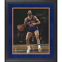 New York Knicks Autographed Framed 16" x 20" Dribbling In Blue Jersey Photograph - Suede Matting