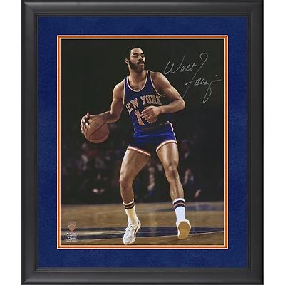 New York Knicks Autographed Framed 16" x 20" Dribbling In Blue Jersey Photograph - Suede Matting
