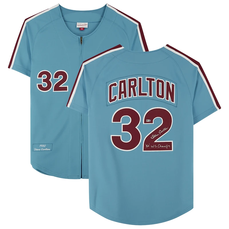 Steve Carlton Philadelphia Phillies Autographed Light Blue Mitchell & Ness Authentic Jersey with ''80 WS CHAMPS'' Inscription