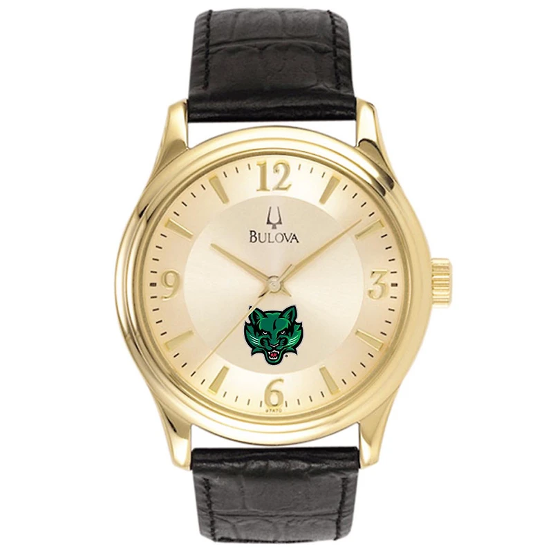 Bulova Gold Binghamton Bearcats Stainless Steel Watch with Leather Band