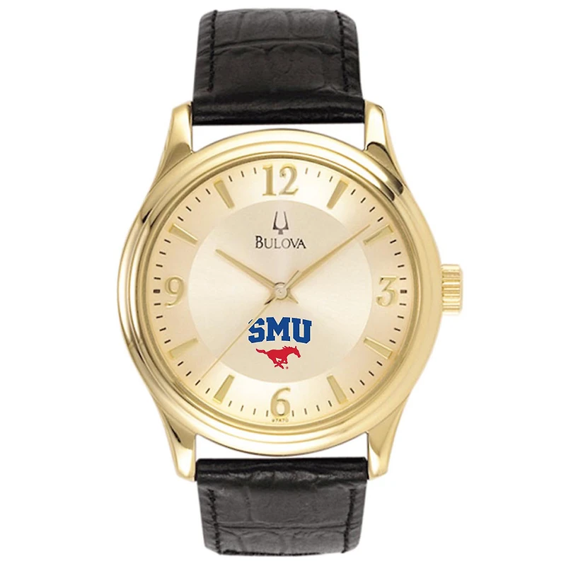 Bulova Gold SMU Mustangs Stainless Steel Watch with Leather Band
