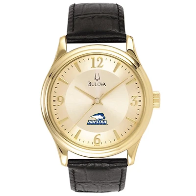 Bulova Gold Hofstra University Pride Stainless Steel Watch with Leather Band