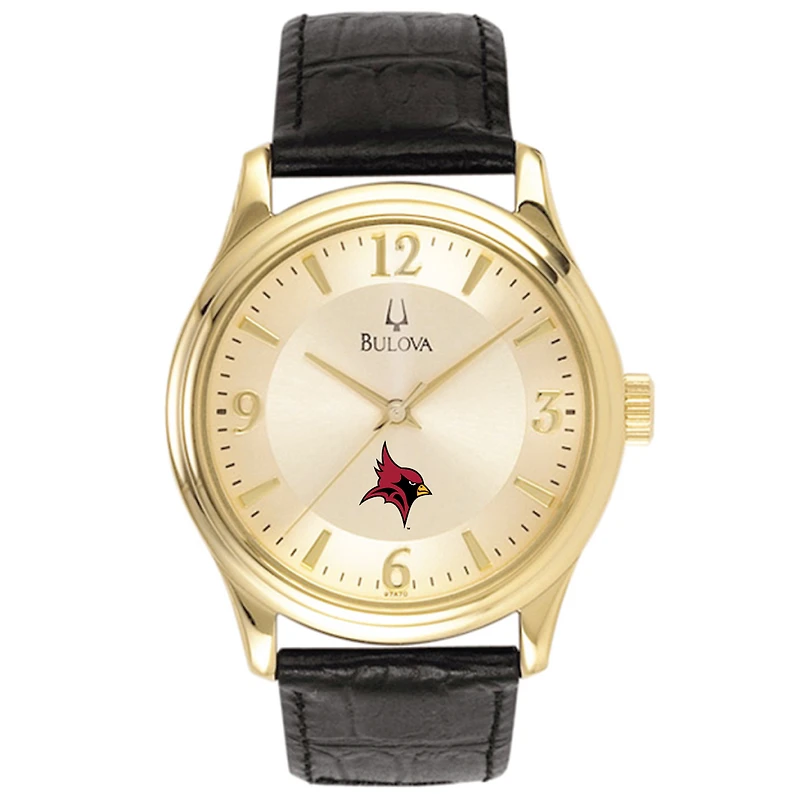 Bulova Gold St John Fisher Cardinals Stainless Steel Watch with Leather Band