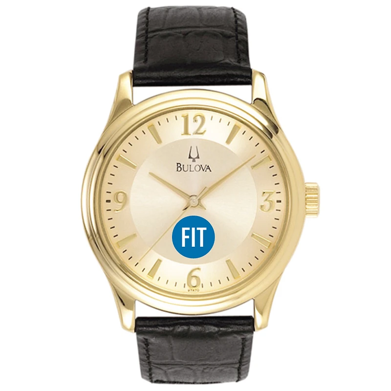 Bulova Gold SUNY Fashion Institute of Technology Tigers Stainless Steel Watch with Leather Band