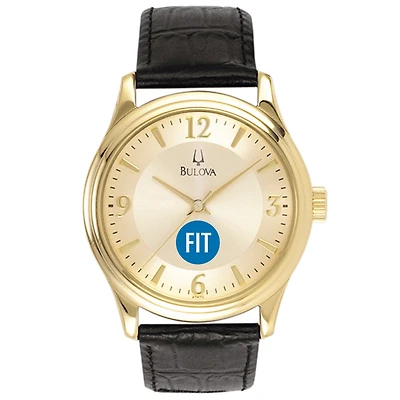 Bulova Gold SUNY Fashion Institute of Technology Tigers Stainless Steel Watch with Leather Band