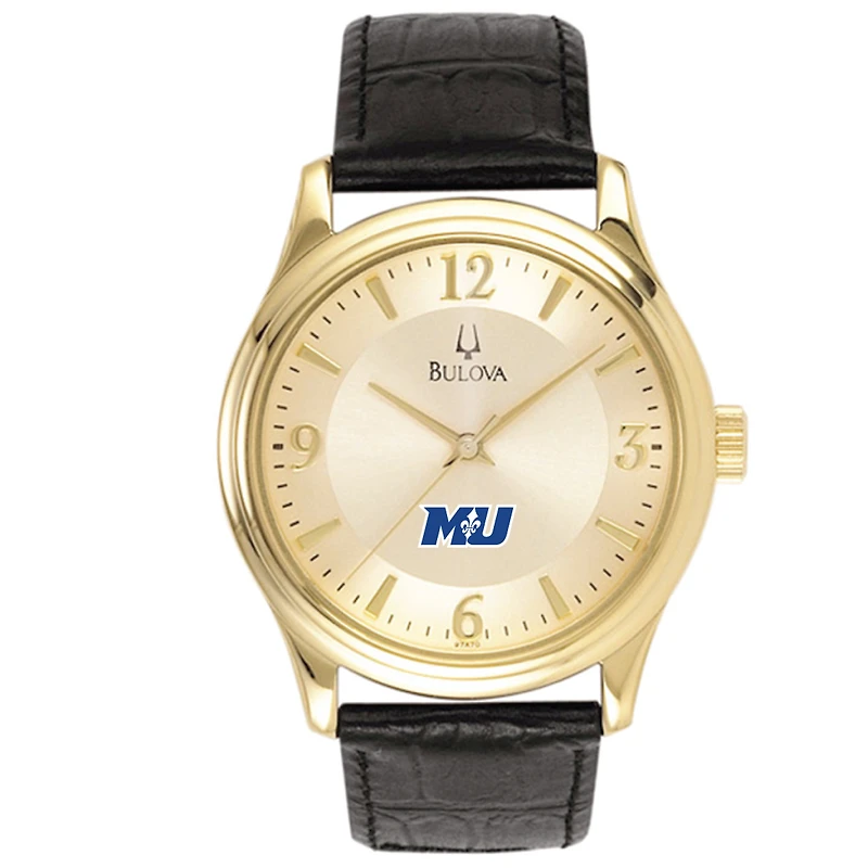 Bulova Gold Marymount Saints Stainless Steel Watch with Leather Band