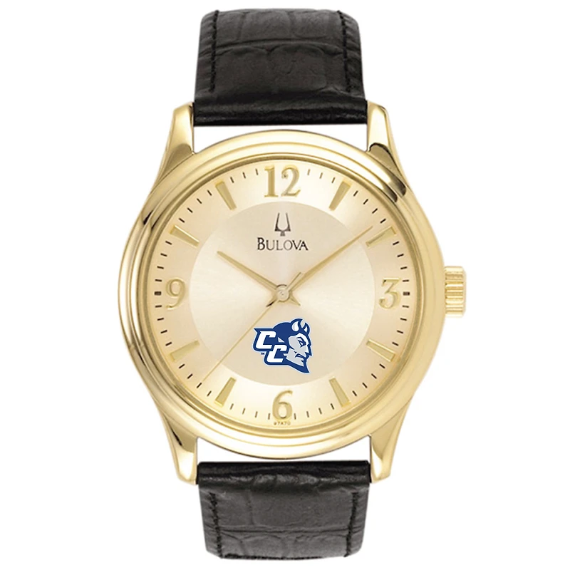Bulova Gold Central Connecticut State Blue Devils Stainless Steel Watch with Leather Band