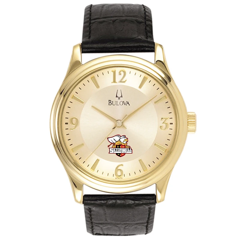 Bulova Gold Seton Hill Griffins Stainless Steel Watch with Leather Band